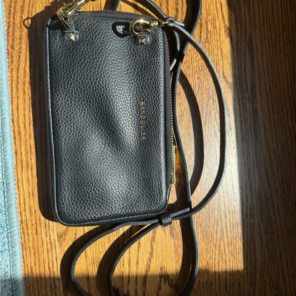 Bandolier Black Crossbody Bag with Pebbled Leather